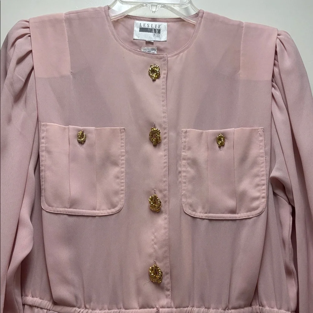 Leslie Fay Petite Pink Blush Long Sleeve Dress Size 10 - Picture 5 of 7